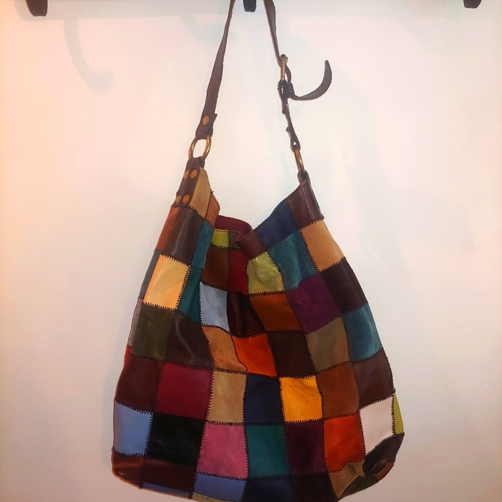 Lucky Brand leather and suede patchwork hobo
